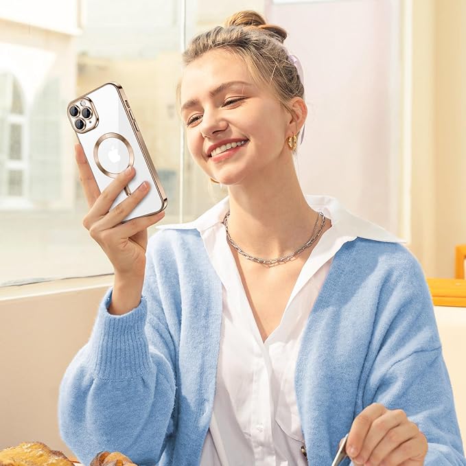 Hython Magnetic Clear for iPhone 11 Pro Max Case with Camera Lens Protector [Compatible with MagSafe] Plating Edge Slim Soft TPU Cover Protective Phone Case for iPhone 11 Pro Max 6.5", Desert Brown