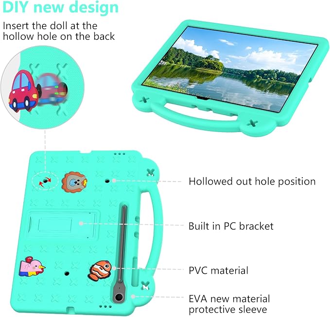 AKABEILA Compatible with Samsung Galaxy Tab A11 2025 Tablet Case, Kids Friendly Universal Lightweight Shockproof Protective Case with Shoulder Strap & Stand Handle Mint Green