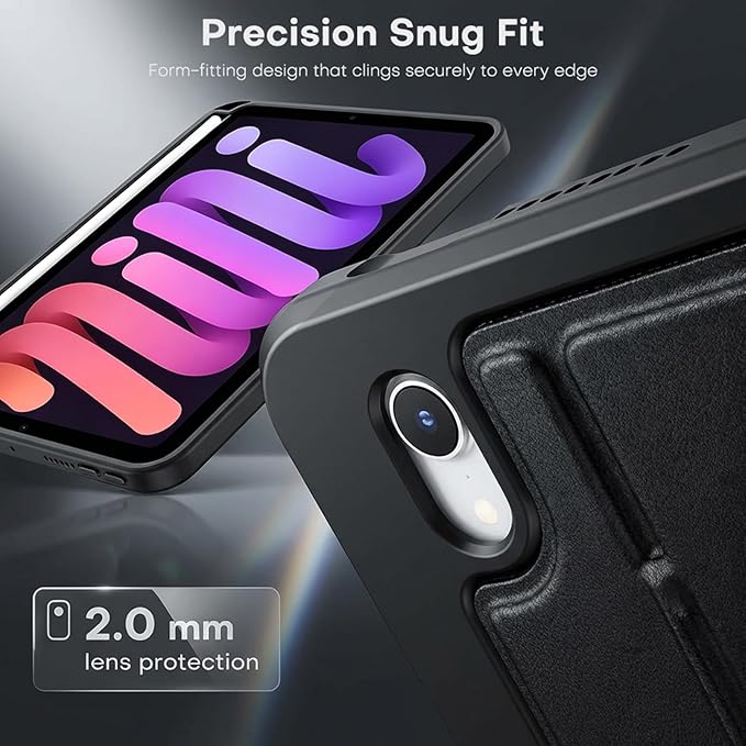 OMOTON Case for iPad mini 7 A17 Pro 7th Generation Mini 6 6th Gen (8.3-inch, 2024/2021), Soft TPU Protective Cover with Mutiple Angle Adjustible Kickstand and Pencil Hoder, Black