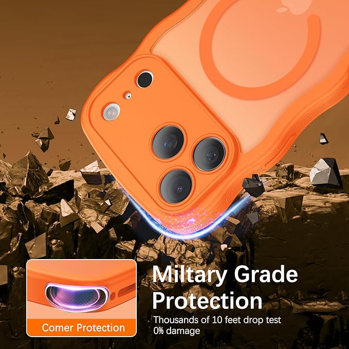 BENTOBEN Magnetic for iPhone 17 Pro Max Case, Cute Wavy [Full Camera Protection][Compatible with MagSafe] Matte Anti-Slip Bumper Women Girls Boys Protective Cover for 17 ProMax 6.9", Cosmic Orange