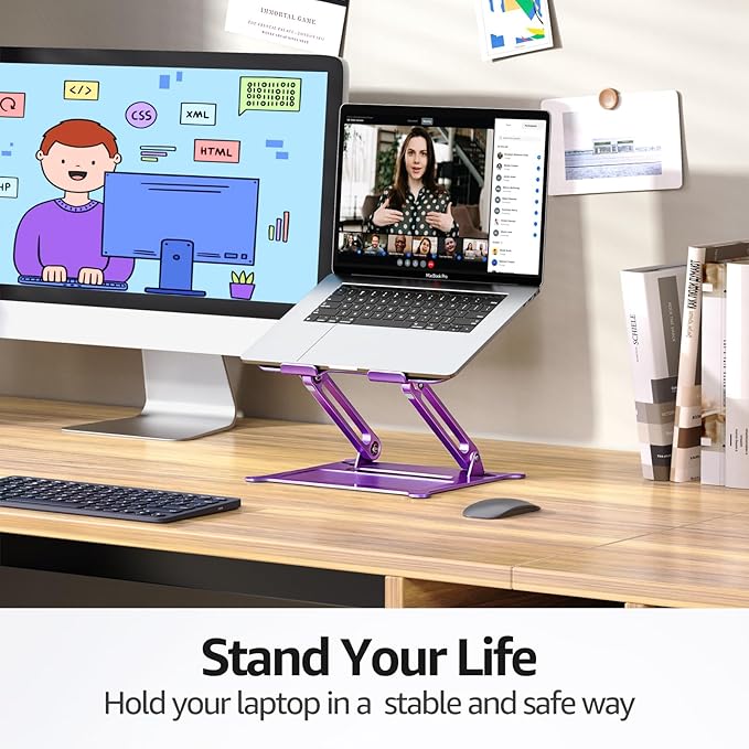 Urmust Laptop Notebook Stand Holder Adjustable Laptop Stand Portable Computer Riser Compatible with MacBook Air Pro HP Dell XPS Lenovo All Laptops 10-15.6"(Purple)