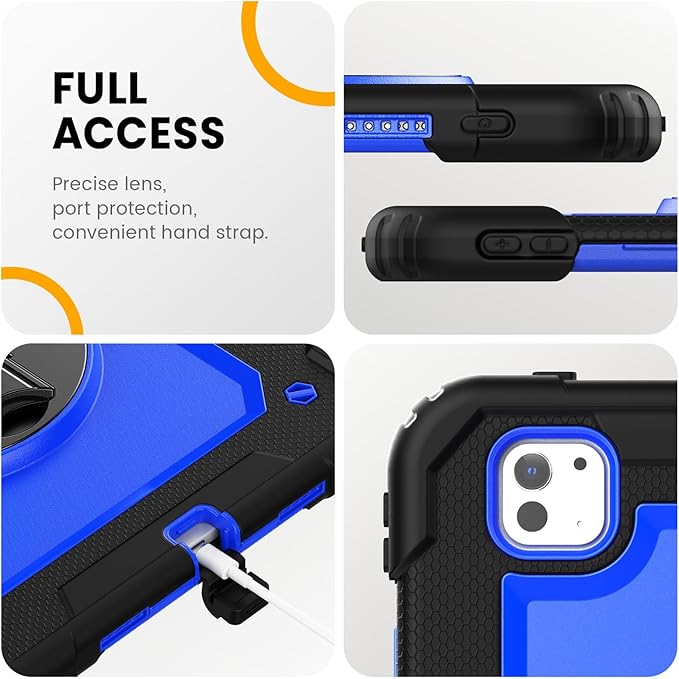 timecity Case for iPad Pro 11 Inch M5 2025 / M4 2024, 360° Rotating Stand, Pencil Holder & Wireless Charging, Shockproof with Screen Protector & Shoulder Strap -for Designers & Professionals,Dark Blue