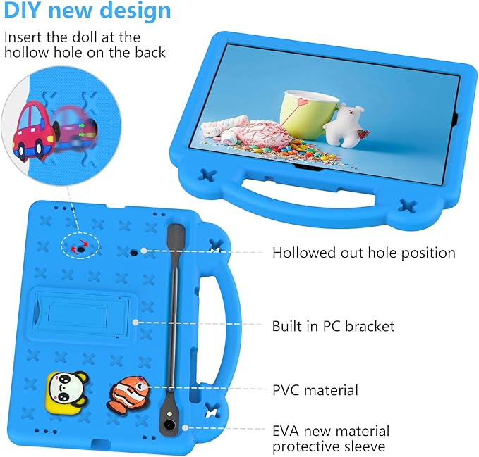 AKABEILA Compatible with Samsung Galaxy Tab S10 FE 2025 Tablet Case, Lightweight Shockproof Protective Case with Shoulder Strap & Stand Handle for Girl Kid Gift Sky Blue