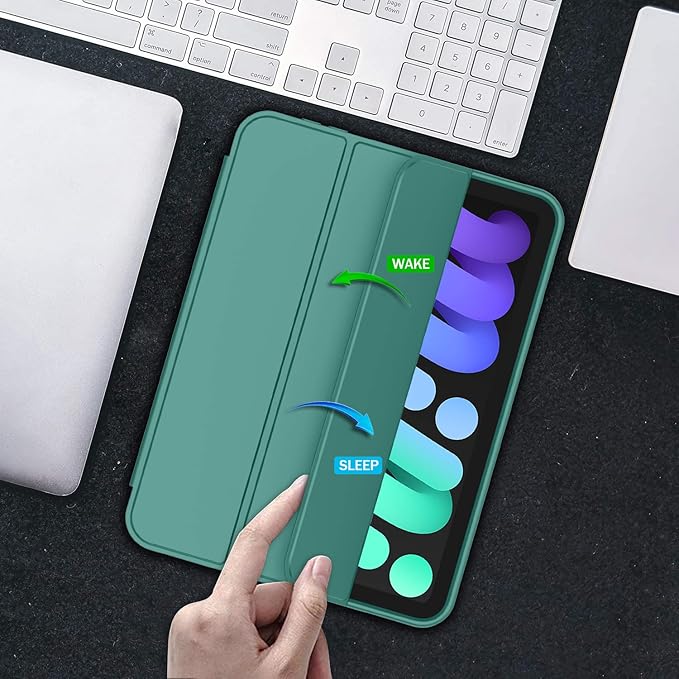 iMieet iPad mini 7 Case 2024 (A17 Pro), iPad mini 6 Case (8.3-Inch,2021 Model), iPad mini 7th/6th Generation Case with Pencil Holder, Trifold Stand Smart Case with Soft TPU Back,Forest Green