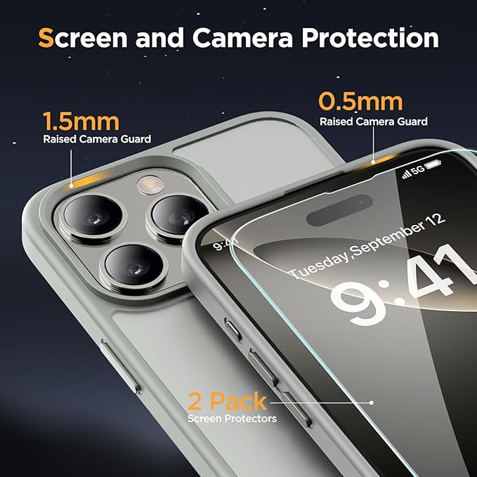 Miracase Magnetic Series for iPhone 16 Pro Max Case [Compatible with MagSafe] [with 2X Screen Protectors] Military-Grade Protection, Anti-Fingerprint, Slim Phone Case for 16 Pro Max 6.9 inch - Gray