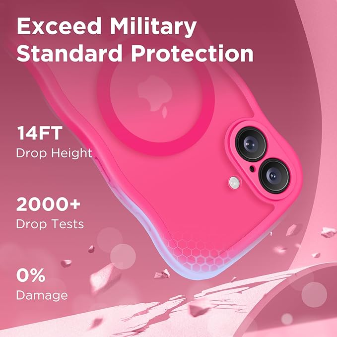 CAPRARO Magnetic for iPhone 17 Case for Women Girls, Upgraded [Full Camera Protection] [Compatible with MagSafe] Cute Wave Translucent Matte Phone Case for iPhone 17, Hot Pink