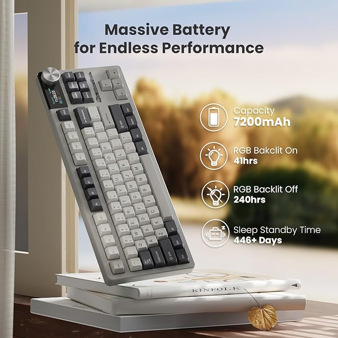RK ROYAL KLUDGE S85 Wireless Mechanical Keyboard, TKL Keyboard with Display & Ratchet Knob, Triple-Mode Bluetooth/2.4GHz/USB-C, Custom Linear Silent Switches, 7200mAh Battery, Hot Swappable, 85 Keys
