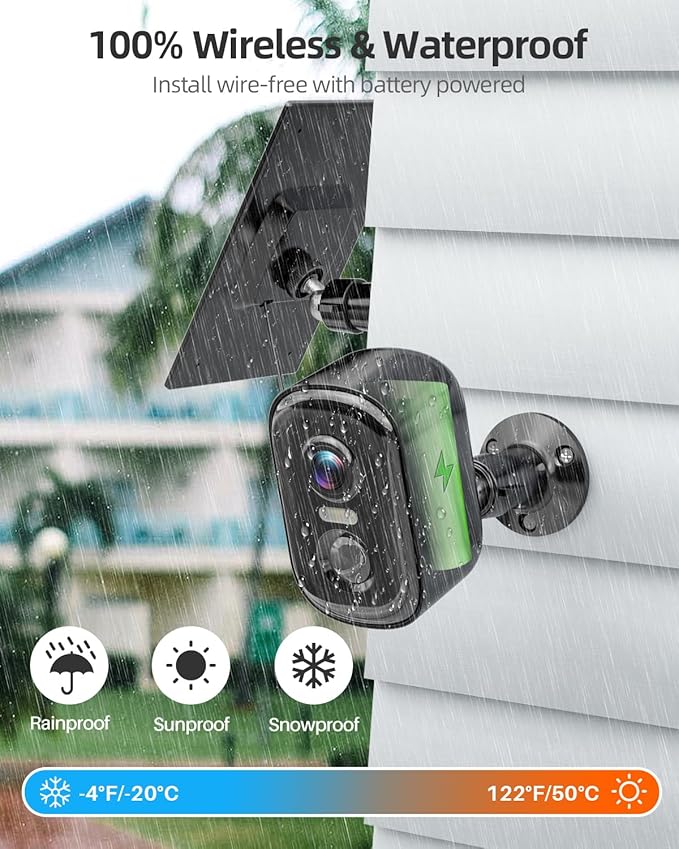 MISECU Solar Camera Outdoor Wireless, 2K Battery Powered WiFi Cameras for Home Security, Solar Powered Security Camera with AI Motion Detection, Color Night Vision, Two-Way Talk, IP66 Weatherproof