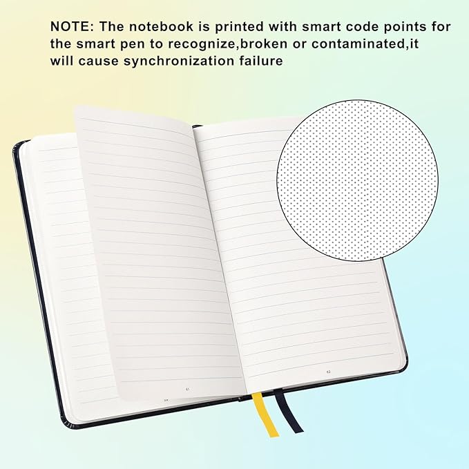 Yuan Smart Notebook, Smart Notebook with navy Hard Cover for Smart Pen Writing Set, 2/3 Lined Pages and 1/3 Blank Pages, 5.2" X 8.27", 94 Sheet/187 Pages, Yellow Elastic Closure and Bookmark