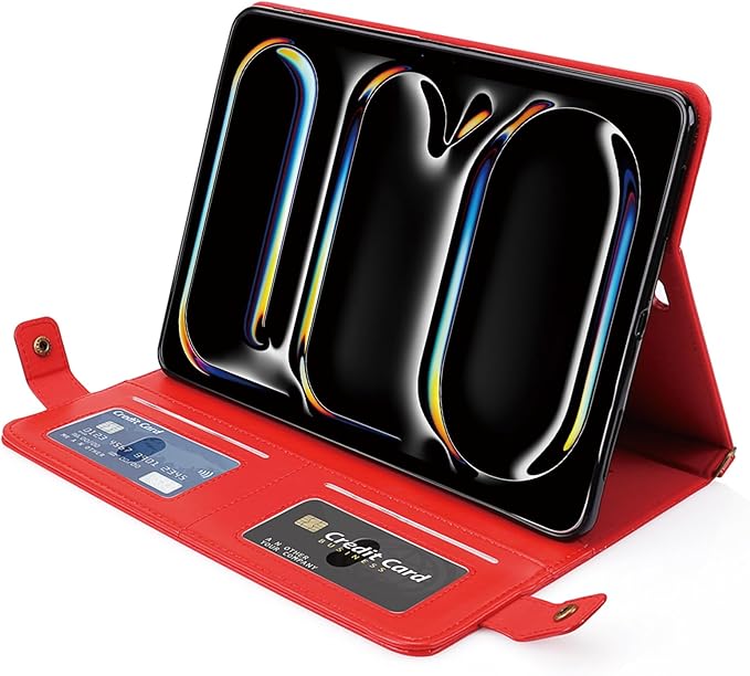 Handbag Case for iPad Pro 11-inch M5 M4 (2025/2024) - Techcircle Folio Stand iPad Crossbody Wallet Case with Pencil Holder, Hand Strap+Shoulder Strap Protective Cover, Red