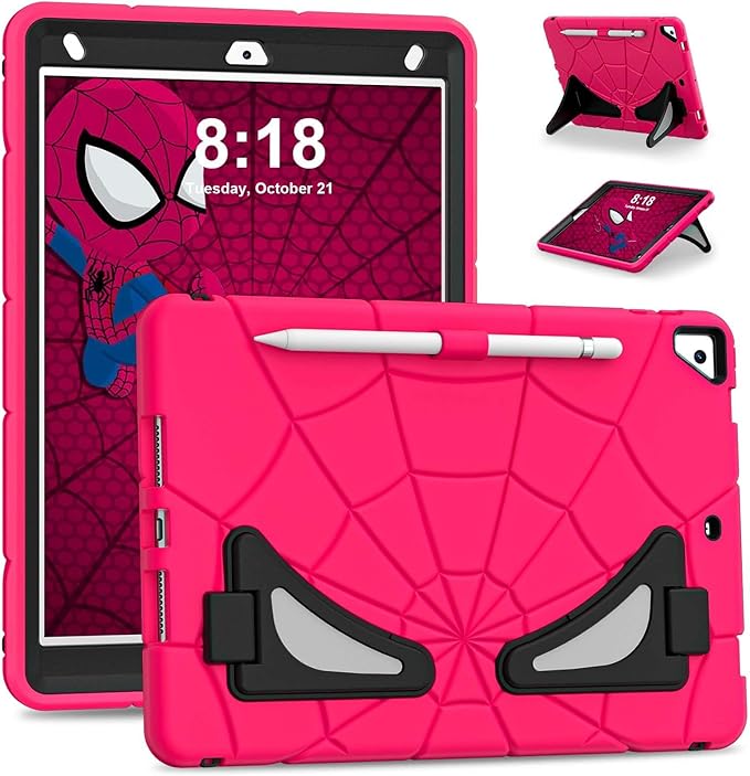AKABEILA Compatible with Apple iPad 10.2 7th 8th 9th(2019/2020/2021) Tablet Case，Lightweight Shockproof Rugged Protective Cover with Kickstand for Kids Children Boys Babies Strawberry Black