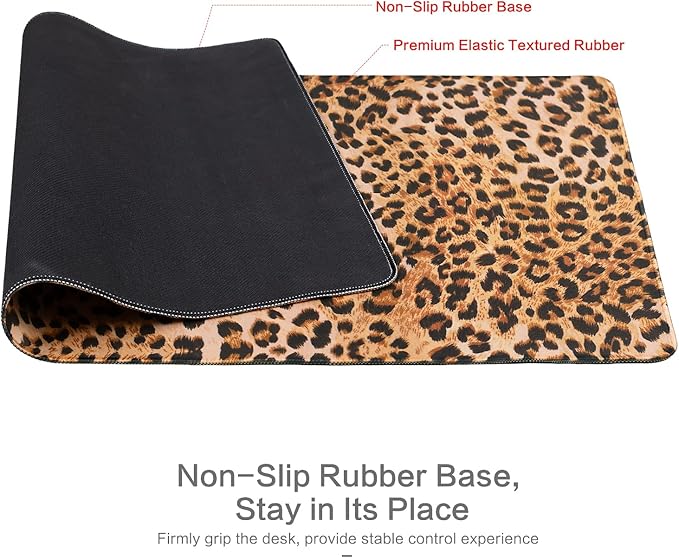 Lokigo Leopard Print Desk Pad, Brown Large Gaming Mouse Pad, Waterproof Rubber Base Mousepad for Desk with Stitched Edges DeskMatt for Laptop Gaming Office Work Study, 31.5"x15.7", Cheetah