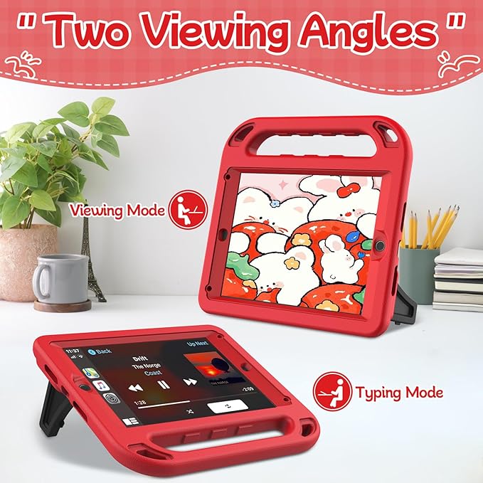 BMOUO Kids Case for iPad 9.7 2018/2017/iPad Air 2/1/Pro 9.7-Built-in Screen Protector Shockproof Handle Convertible Stand Case for iPad 9.7 Inch 2018 (6th Generation)/2017 (5th Generation)/Air 2, Red