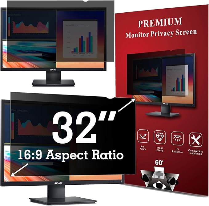32 Inch Privacy Screen Filter for Widescreen 16:9 Monitor | Privacy Shield | Anti-Glare | Anti-Blue light | Eye Protection | Computer Security Private Filter Protector