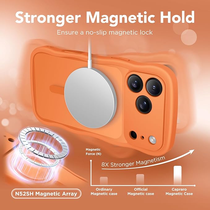 CAPRARO Magnetic for iPhone 17 Pro Max Case for Women Girls, Upgraded [Full Camera Protection] [Compatible with MagSafe] Cute Wave Translucent Matte Phone Case for iPhone 17 Pro Max, Cosmic Orange