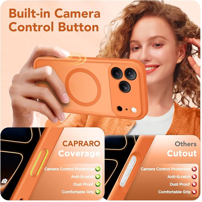 CAPRARO Magnetic for iPhone 17 Pro Max Case, Upgraded [Full Camera Protection] [Compatible with MagSafe] Protective Translucent Matte Women Girl Phone Case Cover, Cosmic Orange