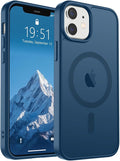SUPFINE Magnetic for iPhone 12 Mini Case & iPhone 13 Mini Case (Compatible with MagSafe) (Military Grade Drop Protection) Slim Translucent Matte Shockproof Phone Cover,Deep Blue