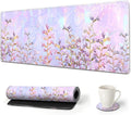 ARTSO Large Gaming Mouse Pad with Stitched Edges, XXL Extended Keyboard Mat Long Mousepad Desk Decor Writing Pad 35.1x15.7 in, Non-Slip Base for Work, Game, Office, Home, Pink Purple Plant
