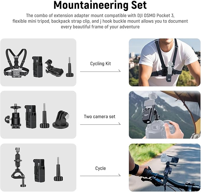 NEEWER Basics 16 in 1 Accessories Kit Compatible with DJI OSMO Pocket 3, Mini Tripod Selfie Stick Chest Strap Magnetic Neck Mount Extension Adapter Mountaineering Cycling Dual Cam Vlog, GP-52