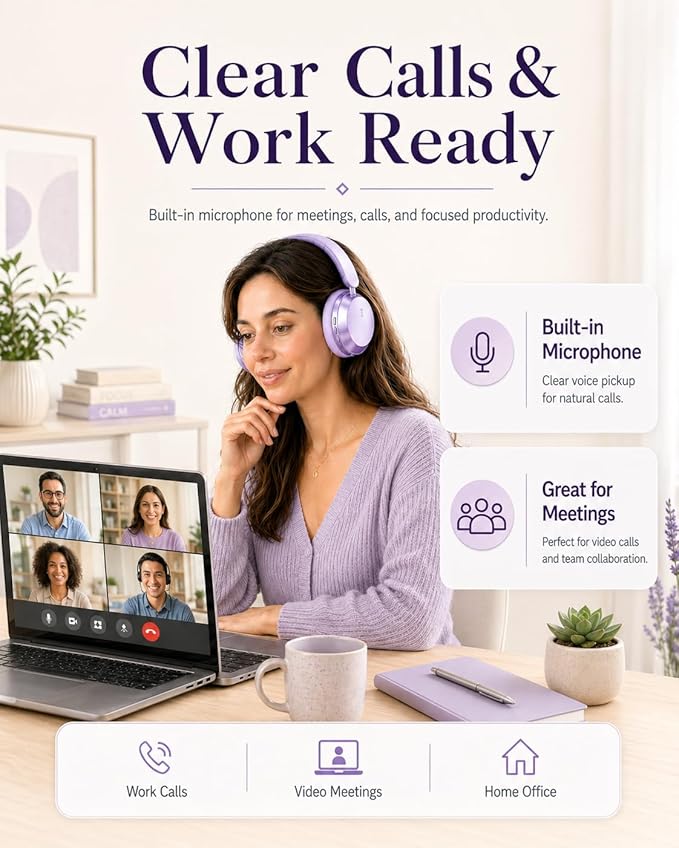 Wentronic Y05 Bluetooth Over-Ear Headphones with Active Noise Cancelling, Hi-Res Audio, 48H Playtime, Built-in Mic, Wired/Wireless, Works with iOS, Android & PC, Purple