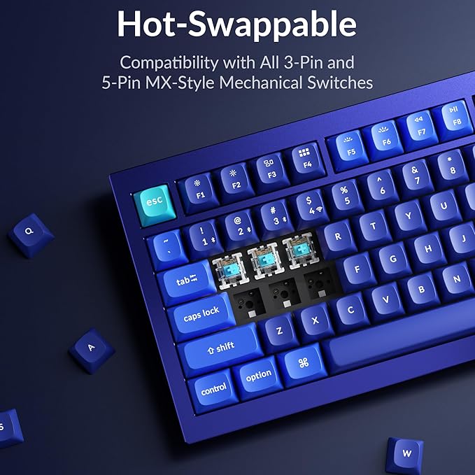 Keychron Q1 RGB Wired Custom Mechanical Keyboard Knob Version, 75% Layout QMK/VIA Programmable with Hot-swappable Gateron G Pro Blue Switch Double Gasket Compatible with Mac Windows Linux (Blue)