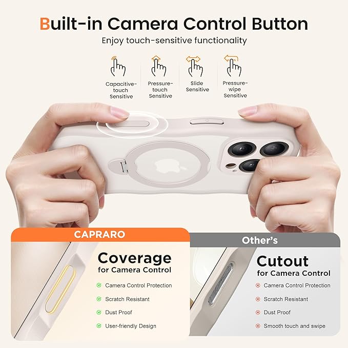 CAPRARO for iPhone 16 Pro Max Case with 360° Spin Magnetic Stand for Women, [Compatible with MagSafe] [Full Camera Protection] Cute Wave Translucent Matte Case for iPhone 16 Pro Max,Stone