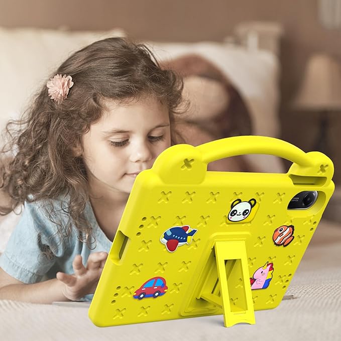AKABEILA Compatible with Xiaomi Redmi Pad 2 2025 11 inch Tablet Case, Kids Friendly Universal Lightweight Shockproof Protective Case with Shoulder Strap & Stand Handle Yellow