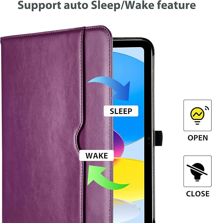 ProCase for iPad A16 11th Generation 11 Inch 2025/iPad 10th Generation Case 10.9 Inch 2022, iPad 11/10 PU Leather Case Business Stand Cover Smart Folio with Hand Strap Front Pocket Pen Loop-Darkpurple