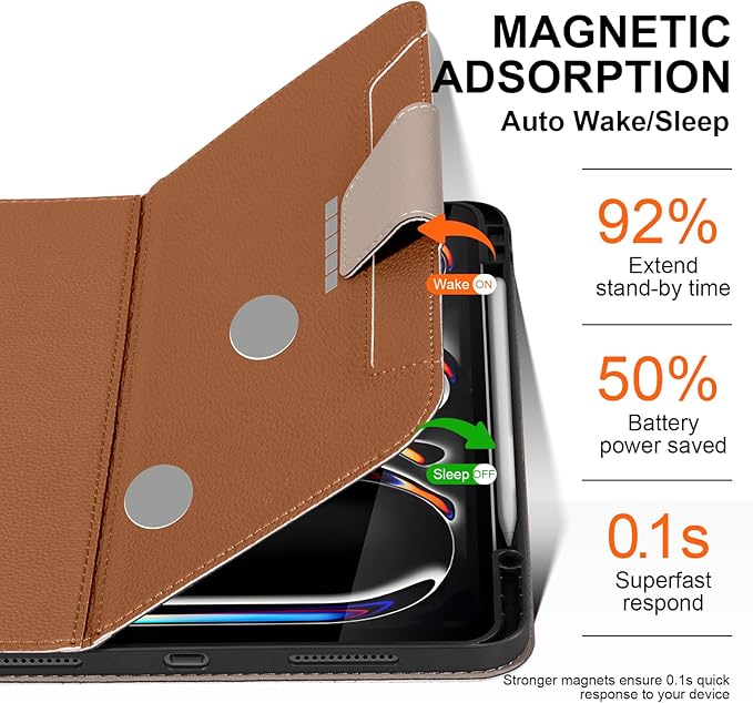 for iPad Pro 13 inch Case (M4) 2024 Release, Premium Leather Folio Cover with Auto Wake/Sleep, Apple Pencil Holder, Multi-Angle Stand & Secure Buckle Closure - Brown