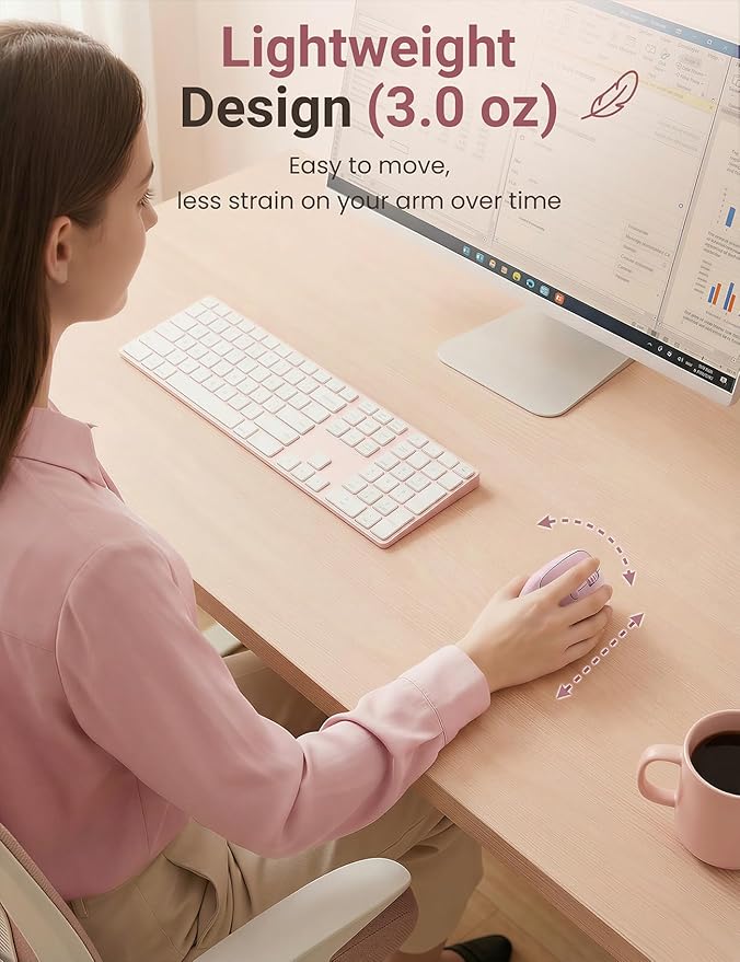 Ergonomic Vertical Wireless Mouse, 57° Natural Handshake for Wrist Pain Relief, Rechargeable 2.4G USB Computer Mouse, Quiet Click, 800/1200/1600 DPI, for Laptop PC Mac, Small/Medium Hands (Pink)