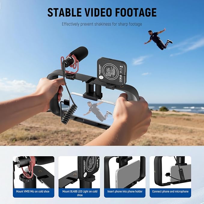 NEEWER Basics Vlogging Kit with Phone Cage Rig Microphone LED Fill Light Tripod Compatible with iPhone, Youtuber Starter Content Creator Essential for YouTube TikTok Streaming Video Recording, PA055