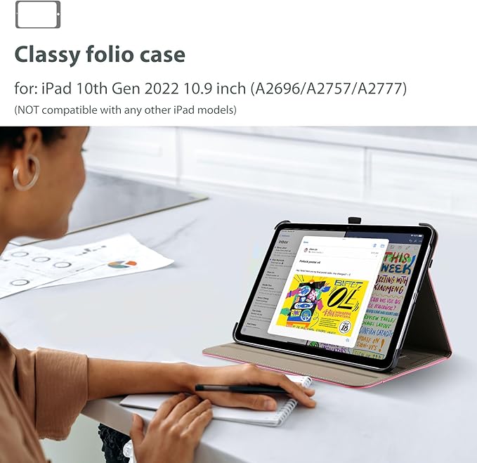 ProCase for iPad A16 11th Generation 11 Inch 2025/iPad 10th Generation Case 10.9 Inch 2022, iPad 11/10 PU Leather Case Business Stand Cover Smart Folio with Hand Strap Front Pocket Pen Loop -Pink