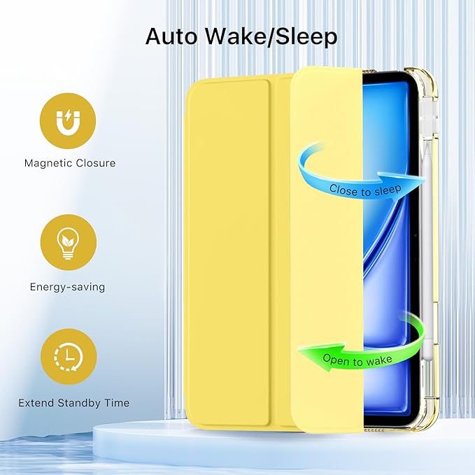 MoKo for iPad Air 11 inch Case (M4/M3/M2) 2026/2025/2024, iPad Air 5th/4th Gen 10.9 inch Case 2022/2020 with Pencil Holder, Slim Light Trifold Cover with Hard PC Translucent Back Shell, Light Yellow