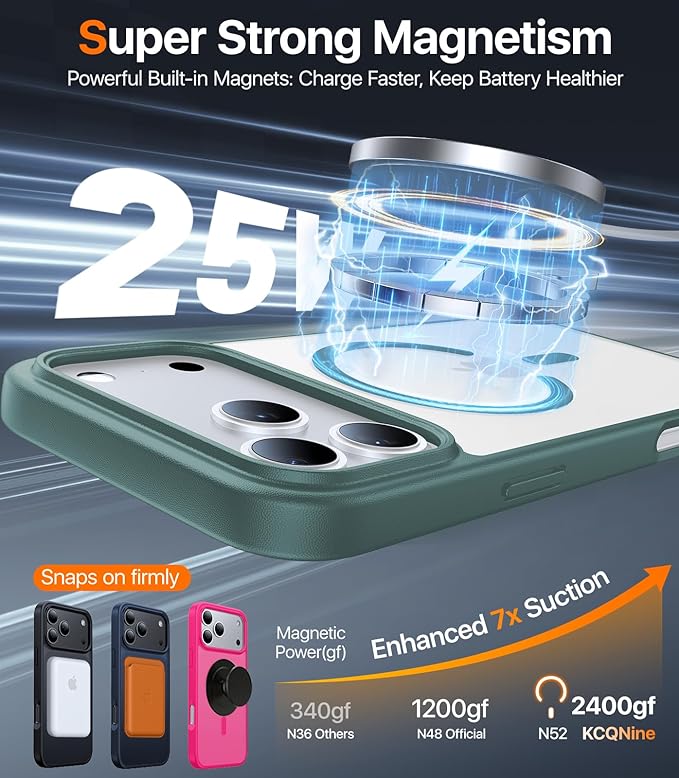 Magnetic for iPhone 17 Pro Max Case,[Anti-Slip][Compatible with MagSafe][Military Grade Drop Protection] Shockproof Protective Translucent Phone Case for iPhone 17 Pro Max Case,Night Green