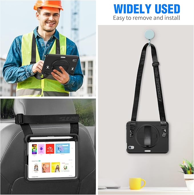 Timecity Case for iPad mini 7 (A17 Pro) 2024/ Mini 6 8.3'' - Heavy Duty Protective Cover with Screen Protector, Rotating Stand, Shoulder Strap & Pencil Holder, Case for iPad mini 7th/6th Gen Black