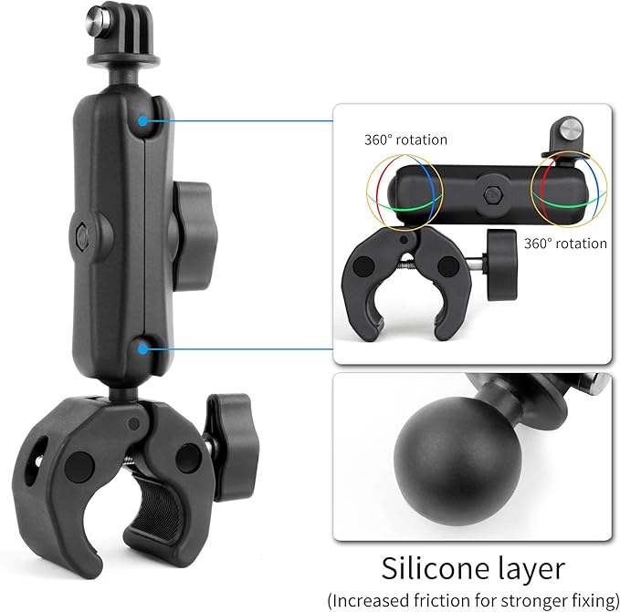 SOONSUN Super Clamp Mount with Dual 360° Ball Heads & Phone Holder, Heavy-Duty Camera Clamp Mount for GoPro Hero 13 12 11 10 9, Insta360, DJI Osmo, DSLR, Smartphones & Action Cameras