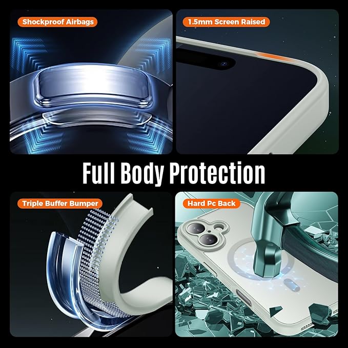 Symcele Designed for iPhone 17 Case, Compatible with MagSafe, [Camera Protection] [15FT Military Droptection] Shockproof Translucent Matte Anti-Slip Phone Case, 6.3", Calke Green