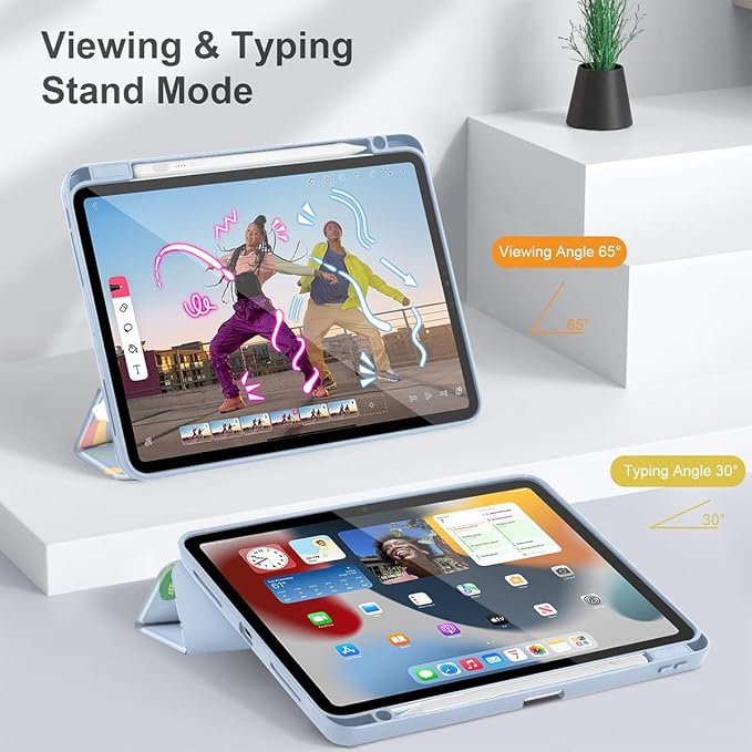 May Chen for iPad Pro 13 Inch Case M5 2025 / M4 2024, Built Pencil Holder & Clear Transparent Print Back Shell Slim Stand Shockproof Tablet Cover, Auto Wake/Sleep, Cut Stick Figure