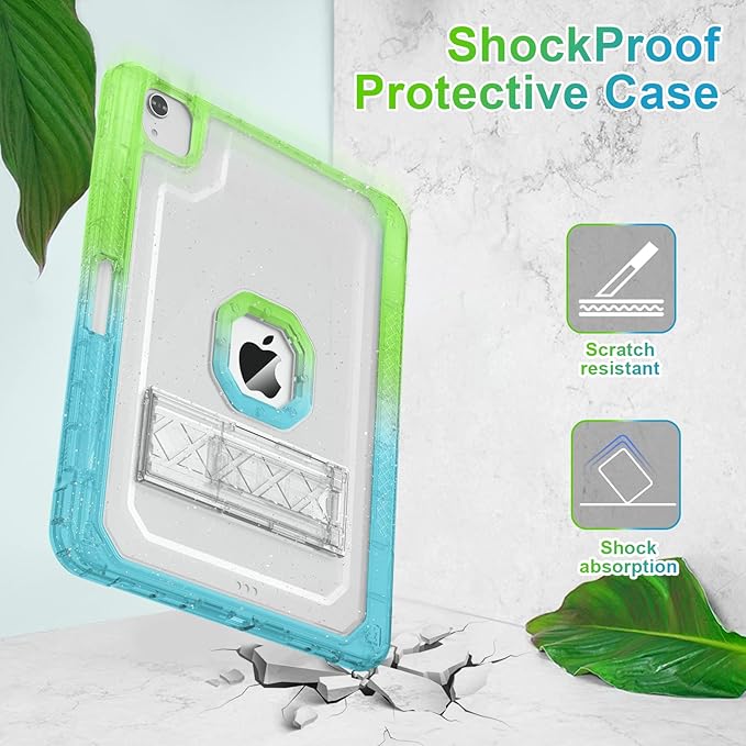ZoneFoker Case for iPad Air 5th/ 4th Generation Case (2022/2020) 10.9'', for iPad Pro 11 Inch (4th/3rd/2nd/1st Gen), Hard Slim Cover for iPad Air 5 4 th with Pencil Holder/Stand, Green to Blue Glitter