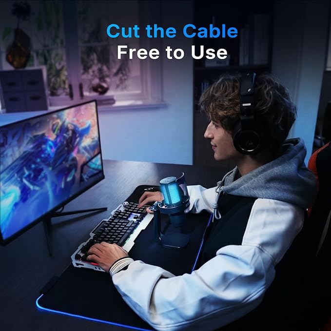 MAONO DGM20W Wireless Gaming Microphone for PC, Condenser USB Mic with Boom Arm for Streaming, Touch Noise Cancellation, Quick Mute,Gain Control,RGB, Computer Condenser Mic for PS5 Twitch Discord