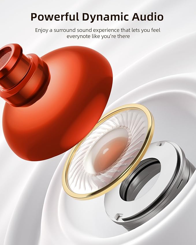 PocBuds Bluetooth Headphones Wireless Earbuds 80hrs Playtime Wireless Charging Case Digital Display Sport Ear Buds with Earhook Deep Bass IPX7 Waterproof Over-Ear Earphones for Phone Laptop Beige