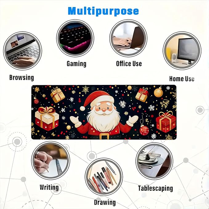 Christmas Mouse Pad Santa Clau Present Cartoon XL Mouse Pad Large Mousepad Extended Laptop Keyboard Mat Gaming Desk Pad Mouse Mat Great for Work-from-Home or Office Use 31.5x11.8 Inch
