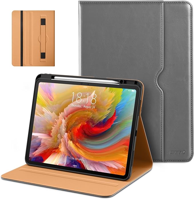 DTTO for iPad Pro 13 inch Case (M5/M4) 2025/2024, Premium Leather Business Folio Stand Cover with Pencil Holder - Auto Wake/Sleep & Multiple Viewing Angles, Built in Hand Strap & Pocket, Grey