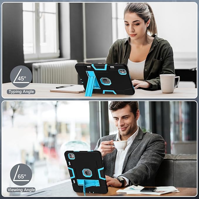 TSQQST for iPad Pro 11 Inch Case M4 5th Generation 2024, iPad Pro 11 Case with Pencil Holder+Stand, Full-Body Protective Rugged Shockproof Cover for iPad Pro 11 Inch 5th Gen, Black Blue