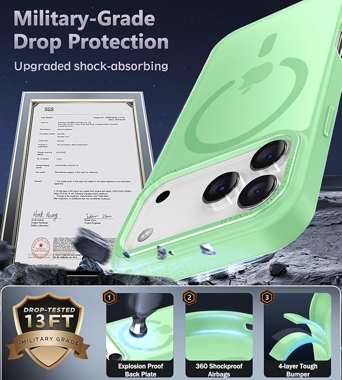 Newfuture Magnetic for iPhone 17 Pro Case [Compatible with Magsafe] [Military Grade Drop Protection] Translucent Matte Anti-Scratch Shockproof Protective Phone Cover 6.3 Inch, Matcha Green