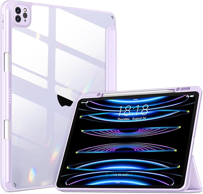 VIKESI Case for iPad Pro 12.9 6th/5th/4th/3rd Generation 2022/2021/2020/2018,TPU Shockproof Frame,Built-in Pencil Holder,Auto Sleep/Wake - Light Purple