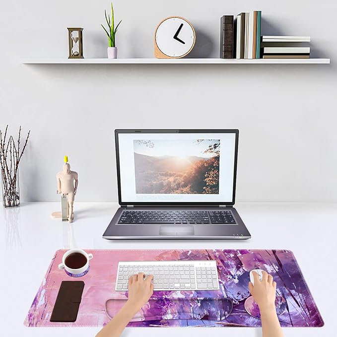 DINKY Keyboard Mouse Pad Set, Large Gaming Mousepad + Memory Foam Ergonomic Keyboard Wrist Rest Support, Easy Typing Pain Relief, 4Pcs (35.4" x 15.8") Extended Desk Mat-Abstract