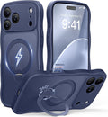 GolbinBox for iPhone 17 Pro Case for Women,[Compatible with Magsafe][360° Spin Magnetic Stand][Cute Wave Edge][Military-Grade Protection] Translucent Matte Phone Case for iPhone 17 Pro, Deep Blue