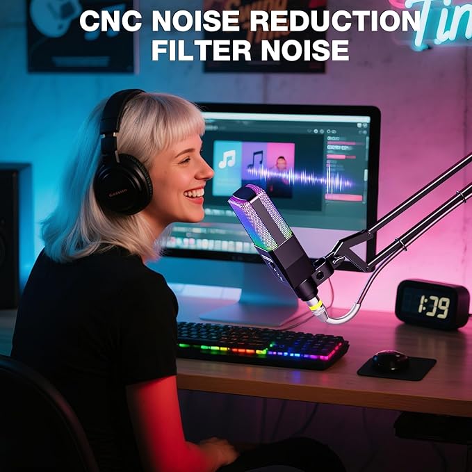 Multifunction Condenser Microphone, RGB Light Gaming Mic, 3.5mm XLR, Plug and Play for PC/Laptop/Audio Interface Mixer/Sound Card, Cardioid Studio Condenser Recording Mic for Podcast Streaming Singing