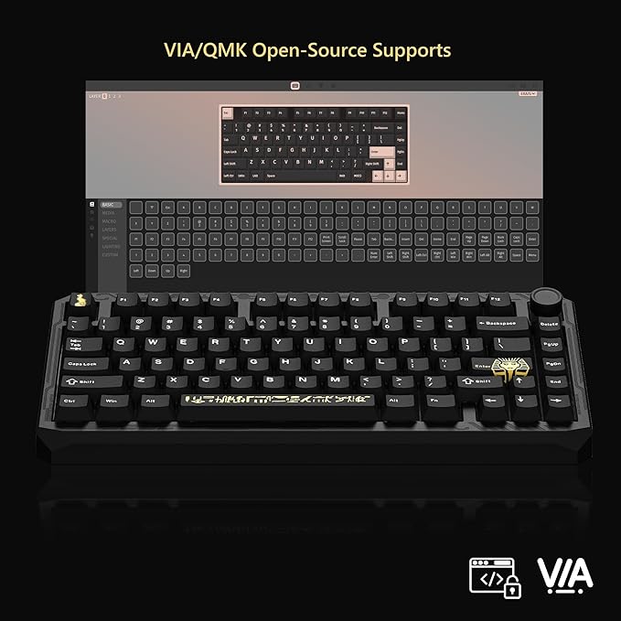 Womier ERA75 75% Wireless Mechanical Keyboard with VIA/QMK, Knob Full Aluminum Custom Keyboard, Pre-lubed POM Switches RGB Creamy Gaming Key Board, 3-Mode Gasket Hot Swappable, Black